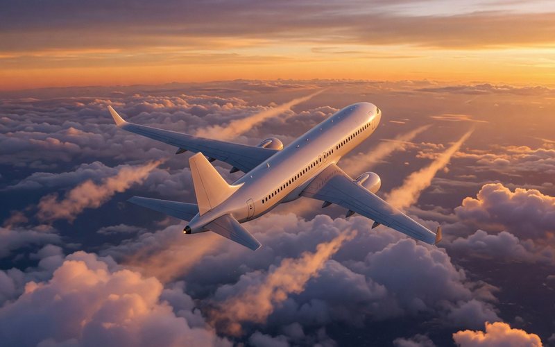 Jet over sunset clouds