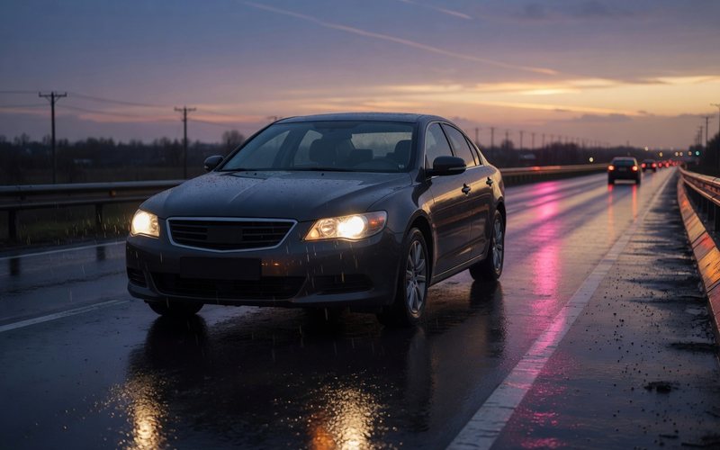 Sedan on a dusk highway